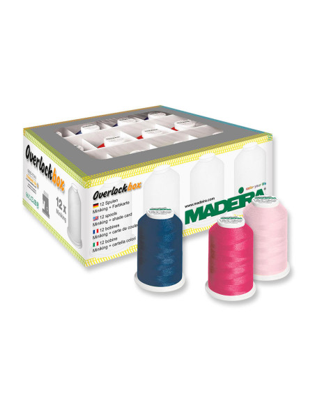 Box mit 12 Kegeln für Overlockmaschine Overlockbox Madeira - Navy & Pink