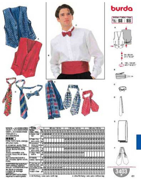 Weste Schnittmuster, Accessoires - Burda 3403