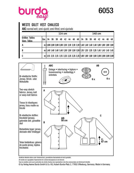 Weste Schnittmuster - Burda 6053