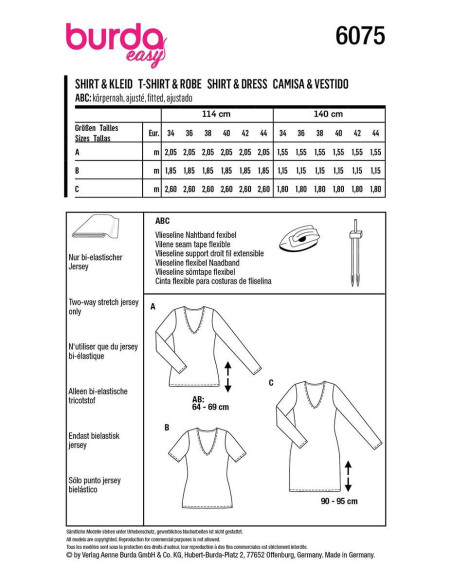 T-Shirt und Kleid Schnittmuster - Burda 6075