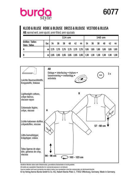 Kleid- und Blusenmuster - Burda 6077