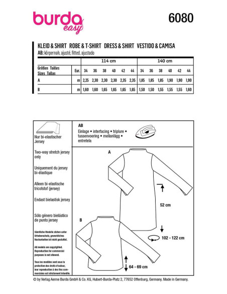 Kleid- und T-Shirt-Schnittmuster - Burda 6080