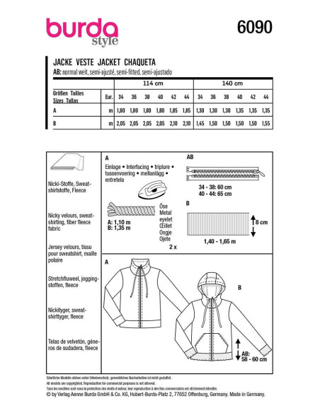 Jackenschnittmuster - Burda 6090