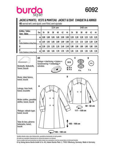Mantel- und Jackenschnittmuster - Burda 6092