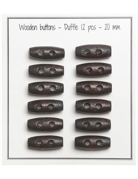 Satz von 12 dunkelbraunen Holzknöpfen, 20 mm