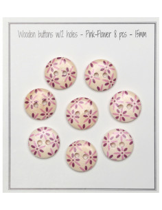 Set aus 8 Holzknöpfen 15 mm - Blumen