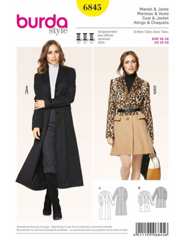 Mantel- und Jackenschnittmuster - Burda 6845