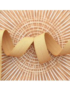 Polyester-Lurex-Gurtband in Baumwolloptik - Dunkelbeige und Gold