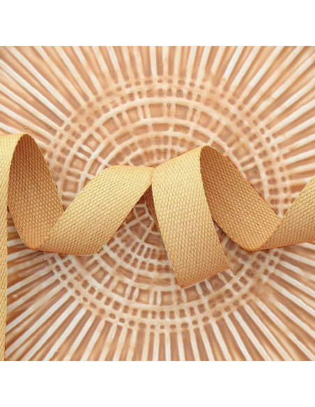 Polyester-Lurex-Gurtband in Baumwolloptik - Dunkelbeige und Gold