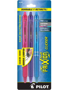 Set mit 3 Pilot FriXion Ball Clicker Tintenrollern - Fuchsia, Violett und Türkis