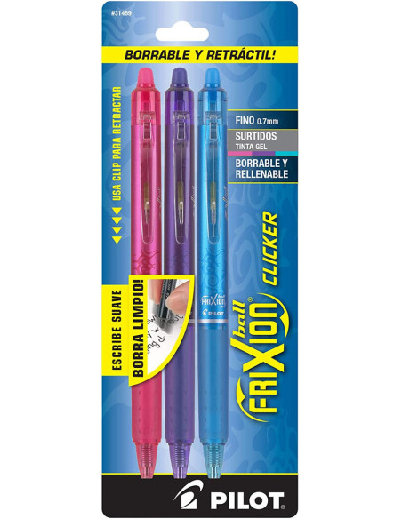 Set mit 3 Pilot FriXion Ball Clicker Tintenrollern - Fuchsia, Violett und Türkis