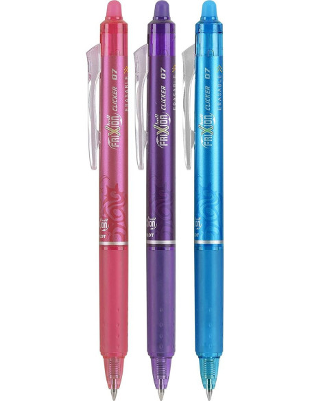 Set mit 3 Pilot FriXion Ball Clicker Tintenrollern - Fuchsia, Violett und Türkis