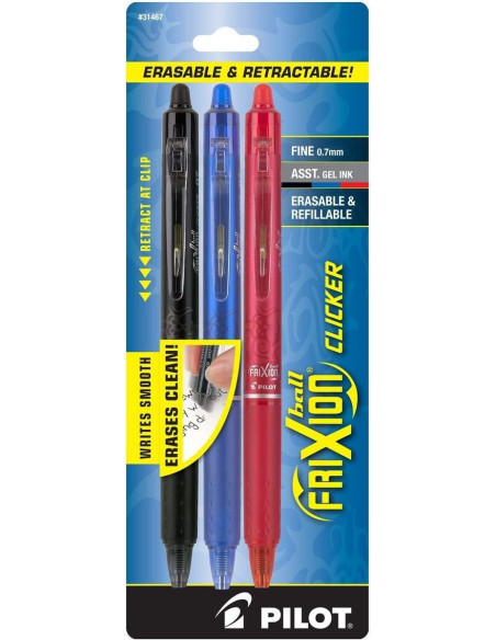 Set mit 3 Pilot FriXion Ball Clicker Tintenrollern - Schwarz, Blau und Rot