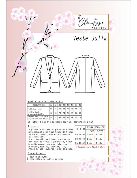 Julia Jacke Schnittmuster - Clématisse Pattern