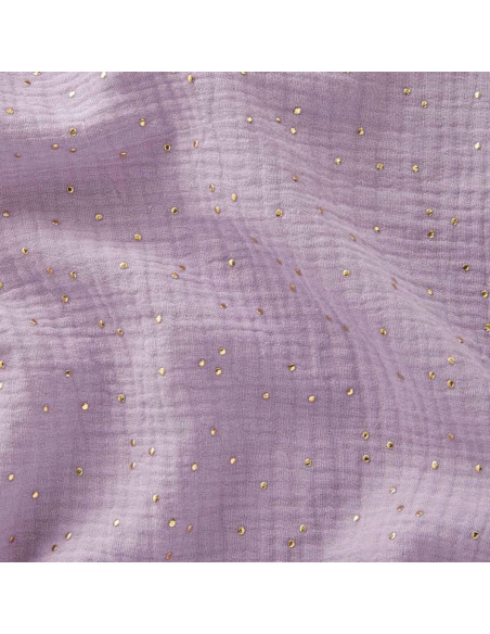 Doppelgaze-Baumwollstoff mit kleinen goldenen Punkten - Helllila