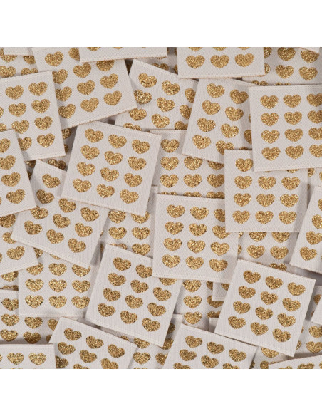 Set von 5 gewebten Etiketten - Goldene Herzen