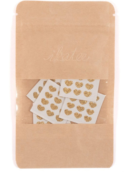Set von 5 gewebten Etiketten - Goldene Herzen