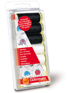 Set mit 7 schwarzen und weißen Nähgarnen von Gütermann