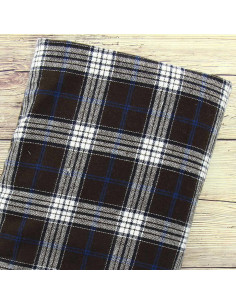 Schottischer Tartan-Flanellstoff - Braun, Blau und Weiß
