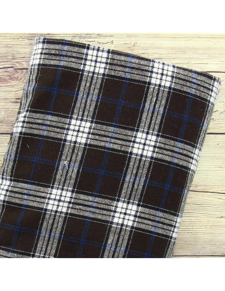 Schottischer Tartan-Flanellstoff - Braun, Blau und Weiß