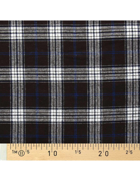 Schottischer Tartan-Flanellstoff - Braun, Blau und Weiß