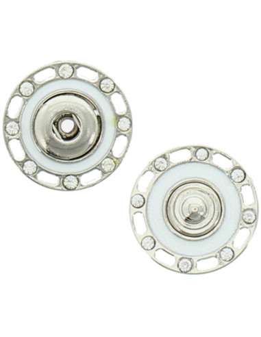 Druckknopf mit Strass - Silber und Weiß