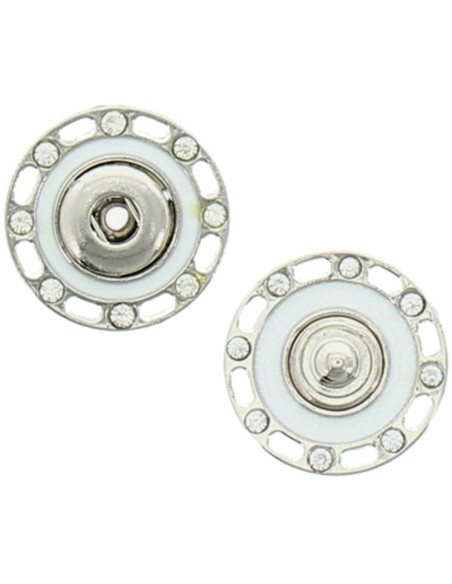 Druckknopf mit Strass - Silber und Weiß