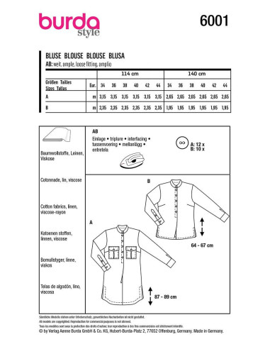 Blusenschnittmuster - Burda 6001