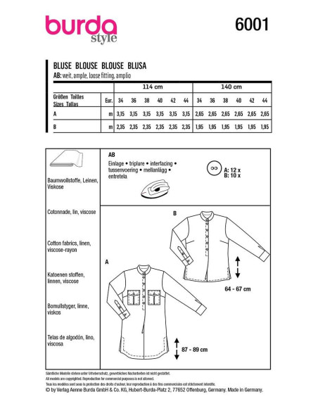 Blusenschnittmuster - Burda 6001