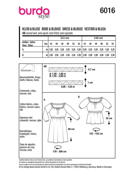 Kleid- und Blusenmuster - Burda 6016