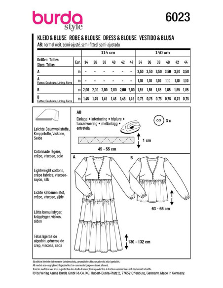 Kleid- und Blusenmuster - Burda 6023
