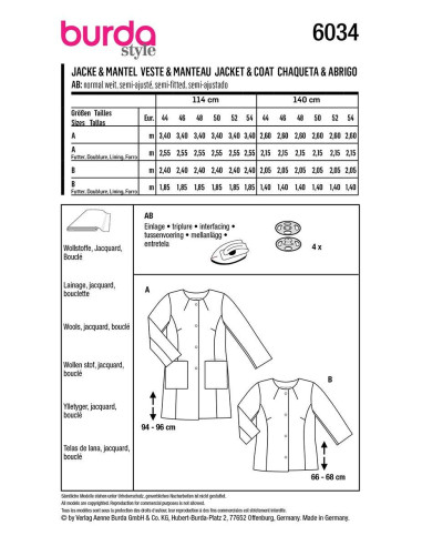 Jacken- und Mantelschnittmuster - Burda 6034