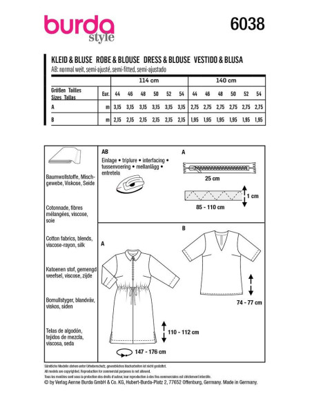 Kleid- und Blusenmuster - Burda 6038