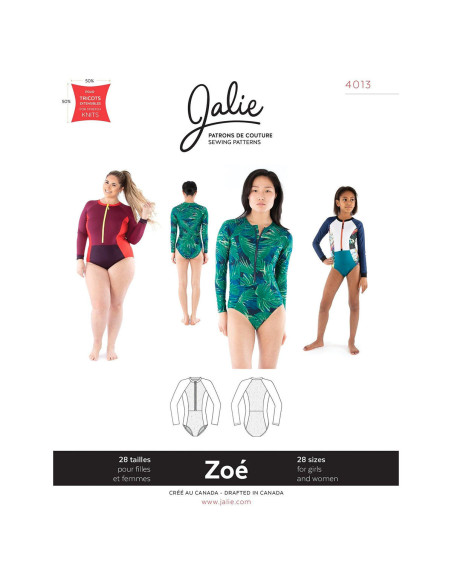 Langarm-Zip-Shirt-Schnittmuster Zoé - Jalie 4013
