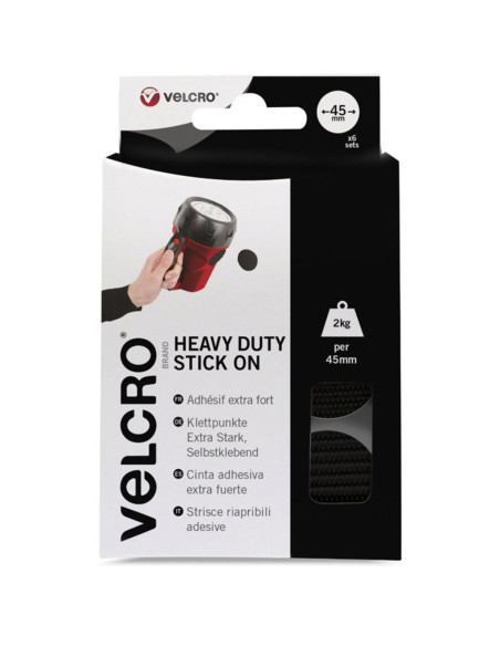 VELCRO® Marken selbstklebende Klettpunkte mit extremer Haftung 45mm x 6 Schwarz