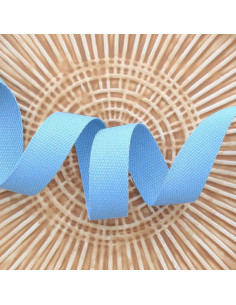 Polyester-Lurex-Gurtband in Baumwolloptik - Babyblau und Silber