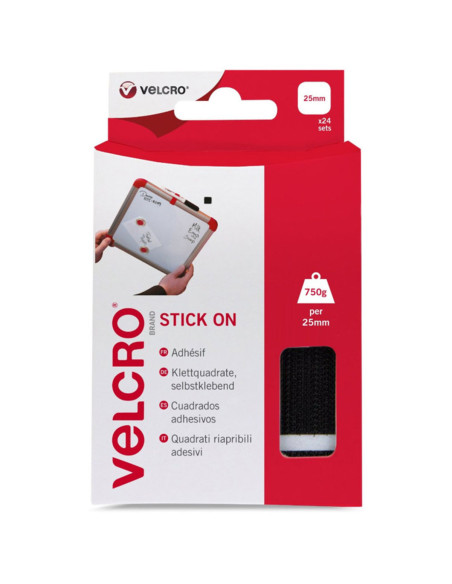 VELCRO® Marken selbstklebende Klettquadrate 25mm x 24 schwarz