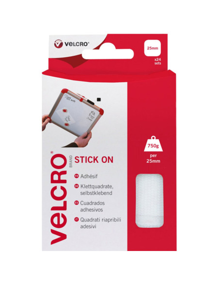 VELCRO® Marken selbstklebende Klettquadrate 25mm x 24 weiß