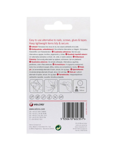 VELCRO® Marken selbstklebende Klettquadrate 25mm x 24 weiß