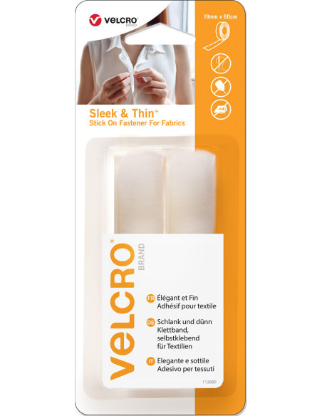 VELCRO® Marke Sleek & Thin Textilkleber 19mm x 60cm Weiß