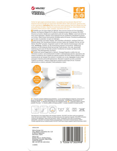 VELCRO® Marke Sleek & Thin Textilkleber 19mm x 60cm Weiß