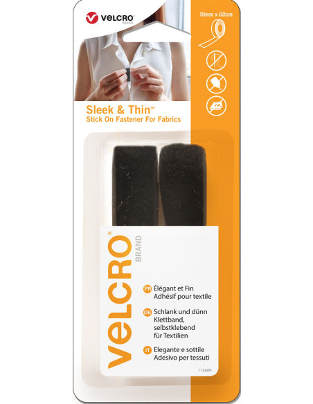 VELCRO® Marke Sleek & Thin Textilkleber 19mm x 60cm Schwarz