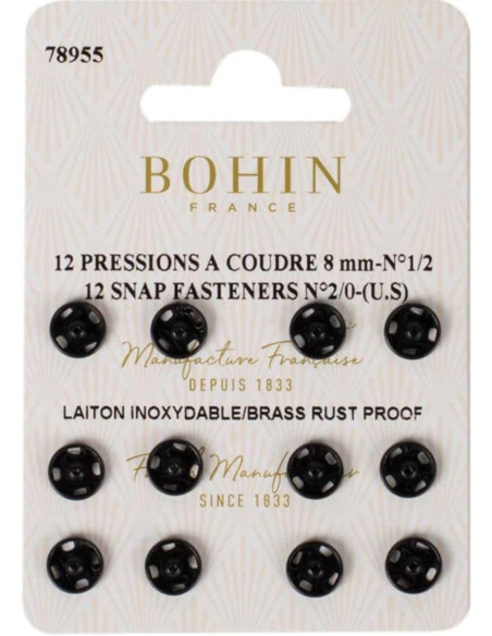 Nähdruckknöpfe 8 mm Bohin - Schwarz