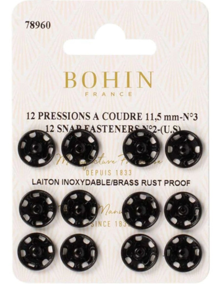 Nähdruckknöpfe 11,5 mm Bohin - Schwarz