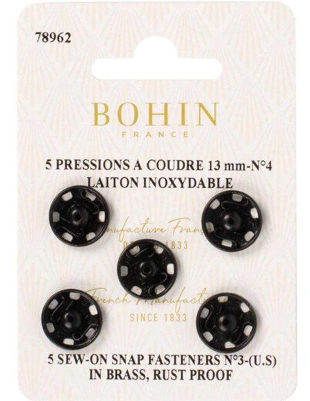 Nähdruckknöpfe 13 mm Bohin - Schwarz