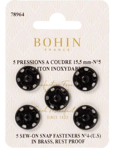 Nähdruckknöpfe 15,5 mm Bohin - Schwarz