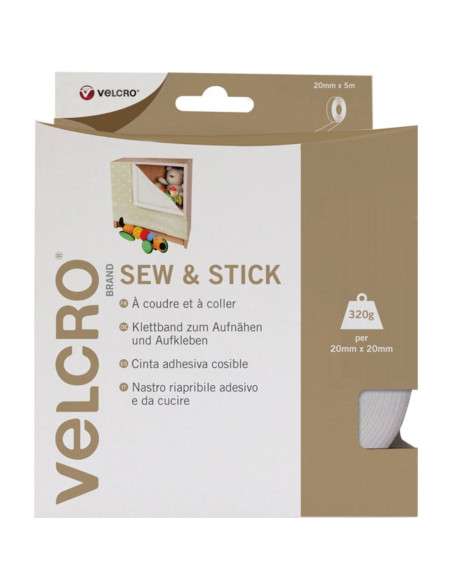 VELCRO® Marken-Klettband gemischt (selbstklebend und zum Nähen) 20mm X 5M weiß