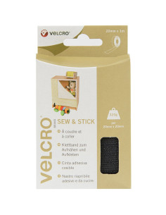 VELCRO® Marken-Klettband gemischt (selbstklebend und zum Nähen) 20mm X 1M schwarz