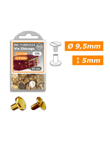 25 Sätze Chicago-Schrauben 9,5 mm x 5 mm - Gold