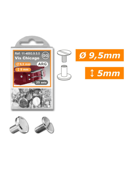25 Sätze Chicago-Schrauben 9,5 mm x 5 mm - Silber